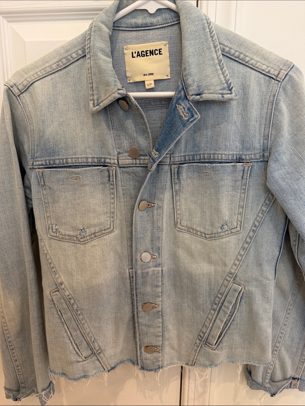 Unworn L'AGENCE Washed Light Blue Denim Jacket - Picture 3 of 6